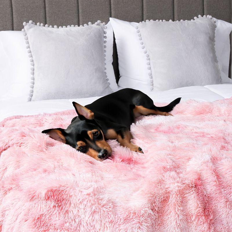 PAVILIA Fluffy Faux Fur Reversible Throw Blanket for Bed, Sofa, and Couch