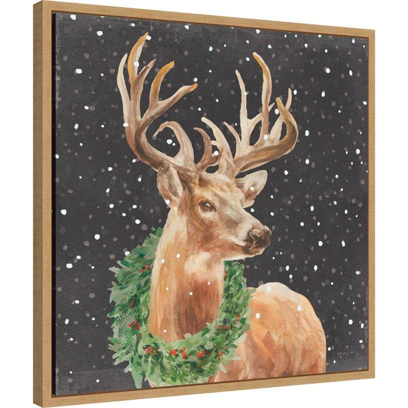 Amanti Art 22"x22" Woodland Holidays Stag Black by Danhui Nai Framed Canvas Wall Art Print