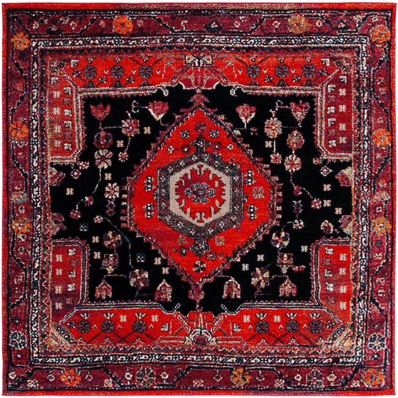 Vintage Hamadan VTH204 Power Loomed Area Rug - Red/Black - 6'7"x6'7" - Safavieh.