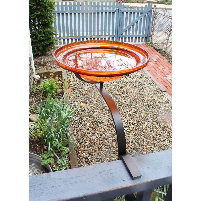 13.7" Reflective Crackle Glass Birdbath Bowl with Rail Mount Bracket Mandarin Orange- Achla Designs