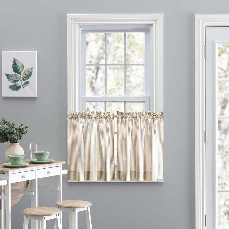 Tan Cotton Polyester Striped Rod Pocket Window Curtain