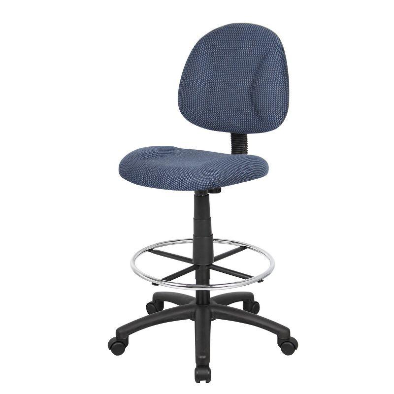 Ergonomic Blue Fabric Drafting Stool with Metal Base