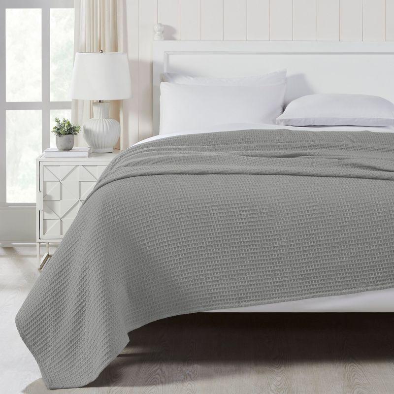 Modern Threads Thermal Waffle Weave Light Gray Cotton Bed Blanket, Twin