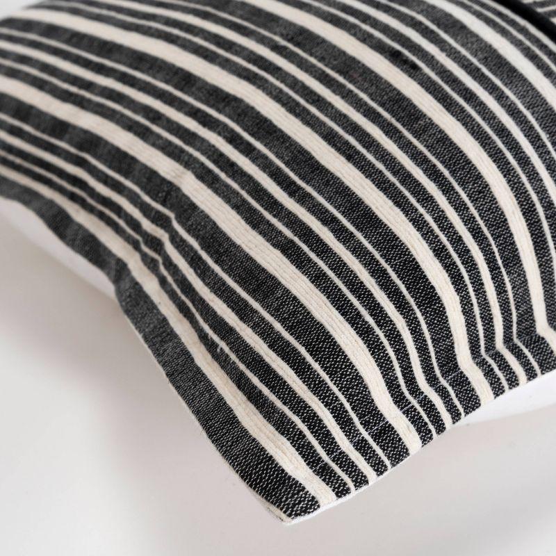 Black and Ivory Embroidered Striped Square Throw Pillow