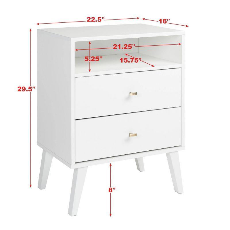 Mid Century Modern 2 Drawer Tall Nightstand with Shelf White - Prepac: Wood Laminate, Includes Anti-Tip Hardware