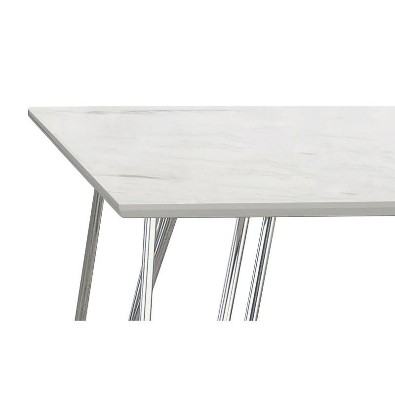 Coaster Harley Square End Table with Faux Marble Top White/Chrome: Steel Frame, Non-Slip Glider Legs, Modern Design