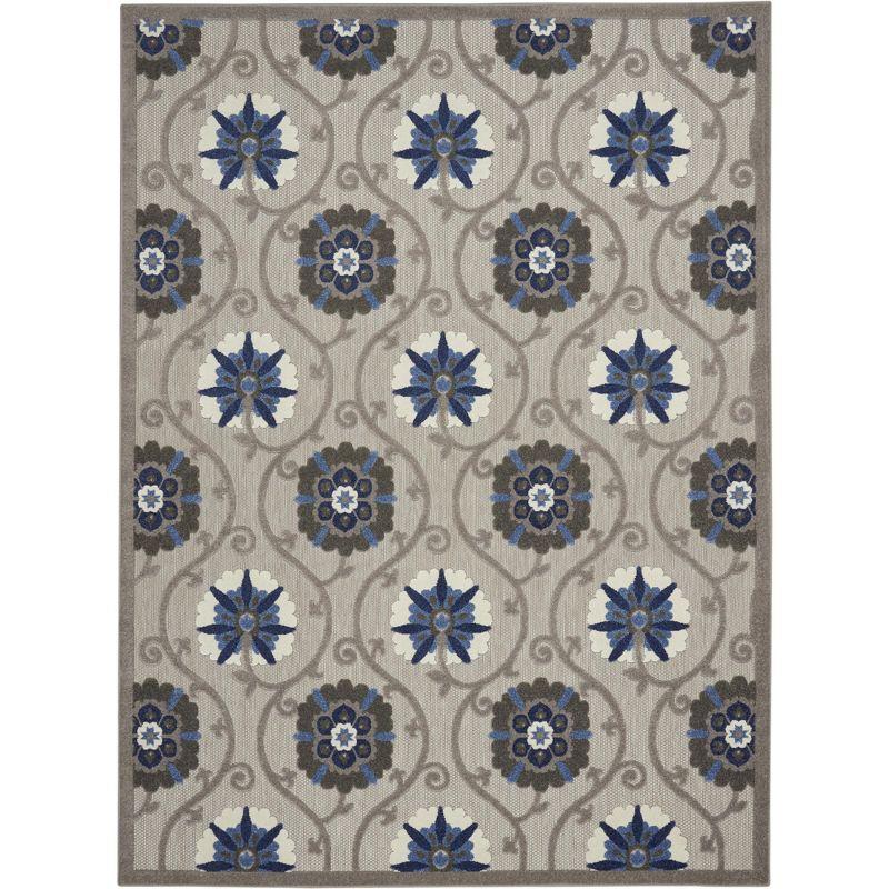 Nourison Aloha Contemporary Floral Flatweave High-Low Indoor Outdoor Area Rug Grey/Blue 9'6" x 13'