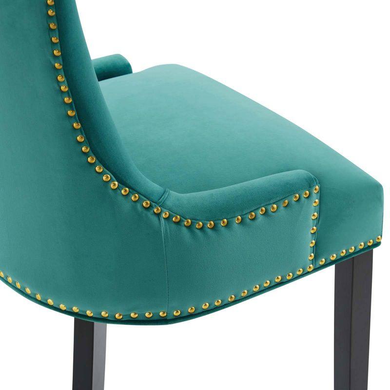 Regal Teal Velvet Upholstered Hourglass Side Chair with Wood Legs