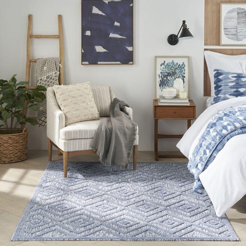 Nourison Versatile Diamond Geometric Flatweave Indoor Outdoor Area Rug Denim Blue 6' x 9'