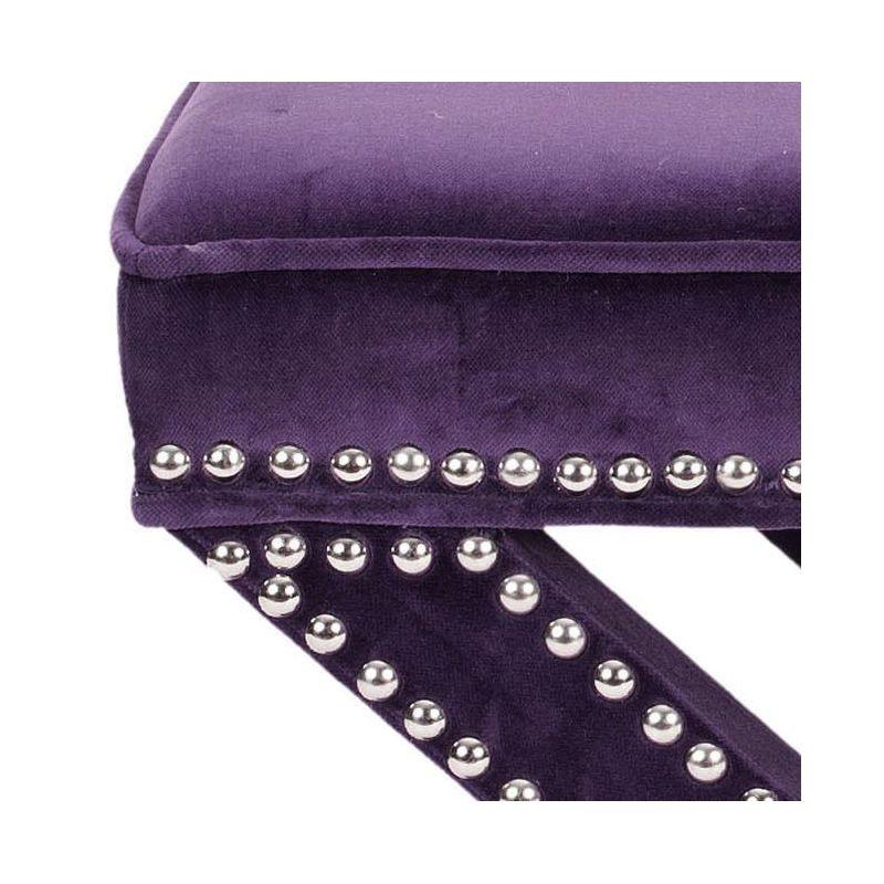 Transitional Plum Velvet 22" Ottoman with Silver Nail Head Trim