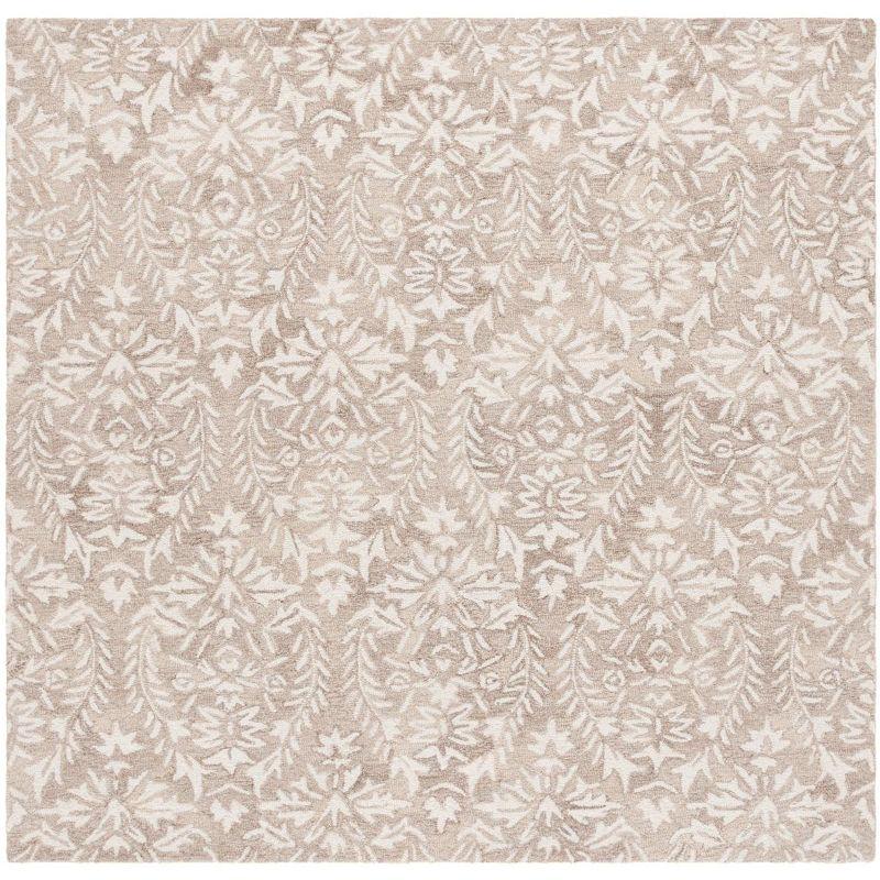 Ivory and Beige 6' Square Hand-Tufted Wool Rug