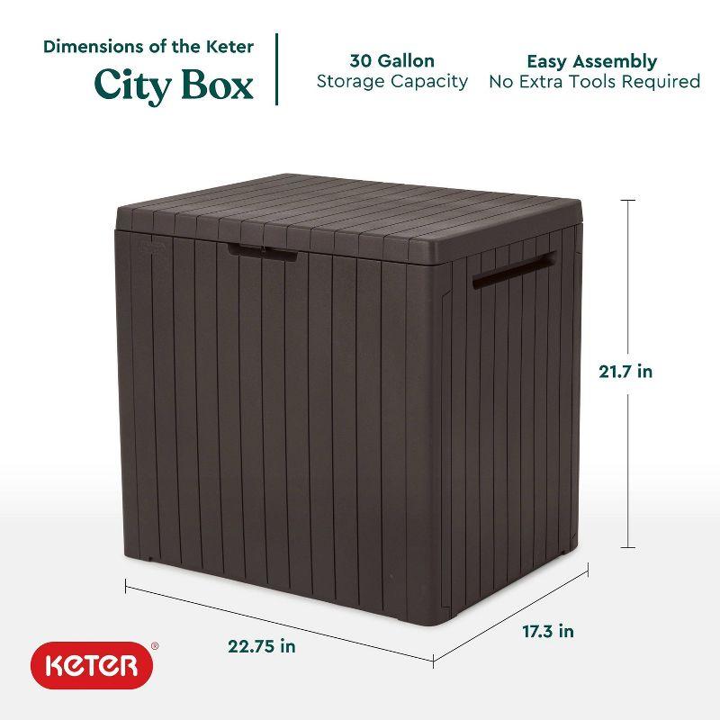 Keter 30gal City Resin Deck Box Brown: All-Weather Patio Bench & Bin Storage