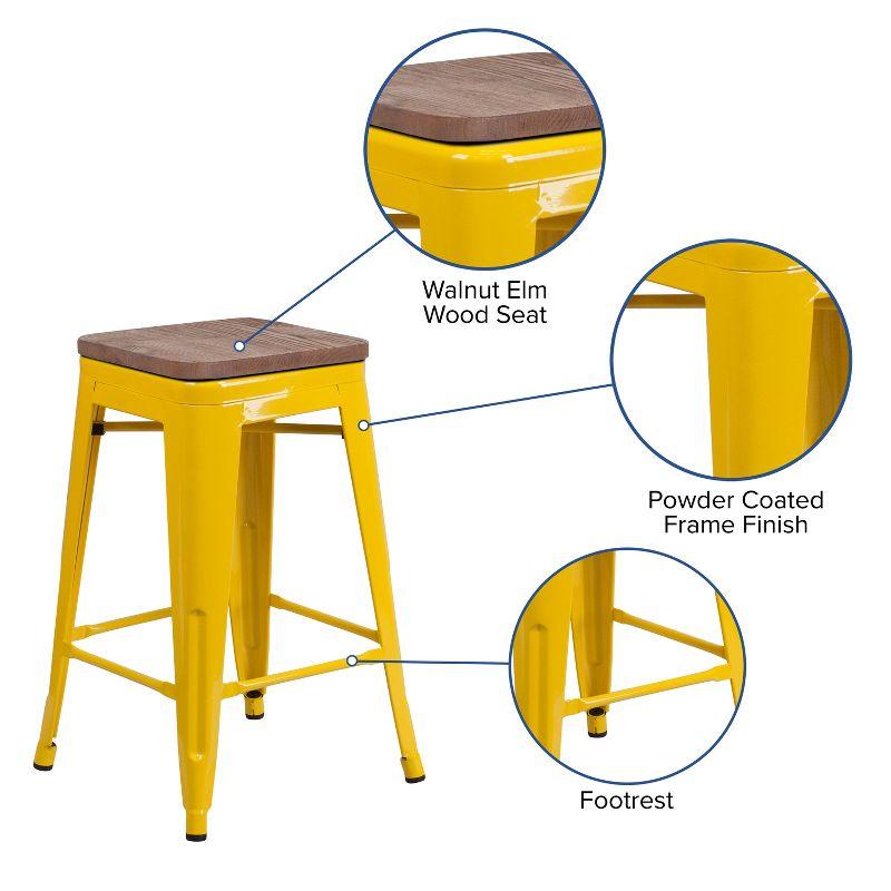 Merrick Lane Backless Metal Dining Stool with Wooden Seat for Indoor Use