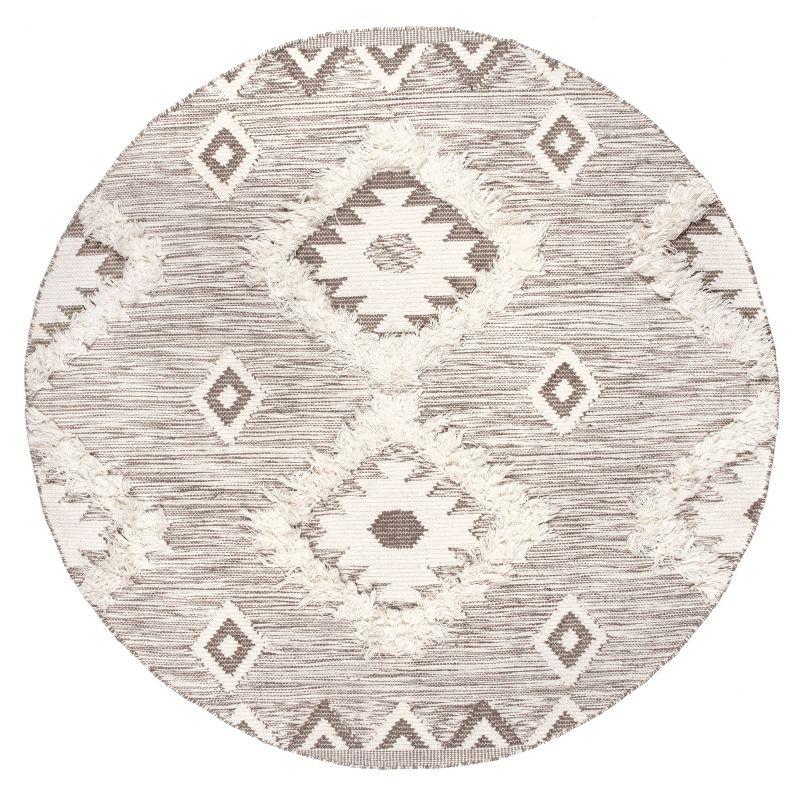 Nuloom Savannah Geometric 6 Round Wool Indoor Area Rug for Living Room Bedroom Dining Room Kitchen, Beige/Ivory