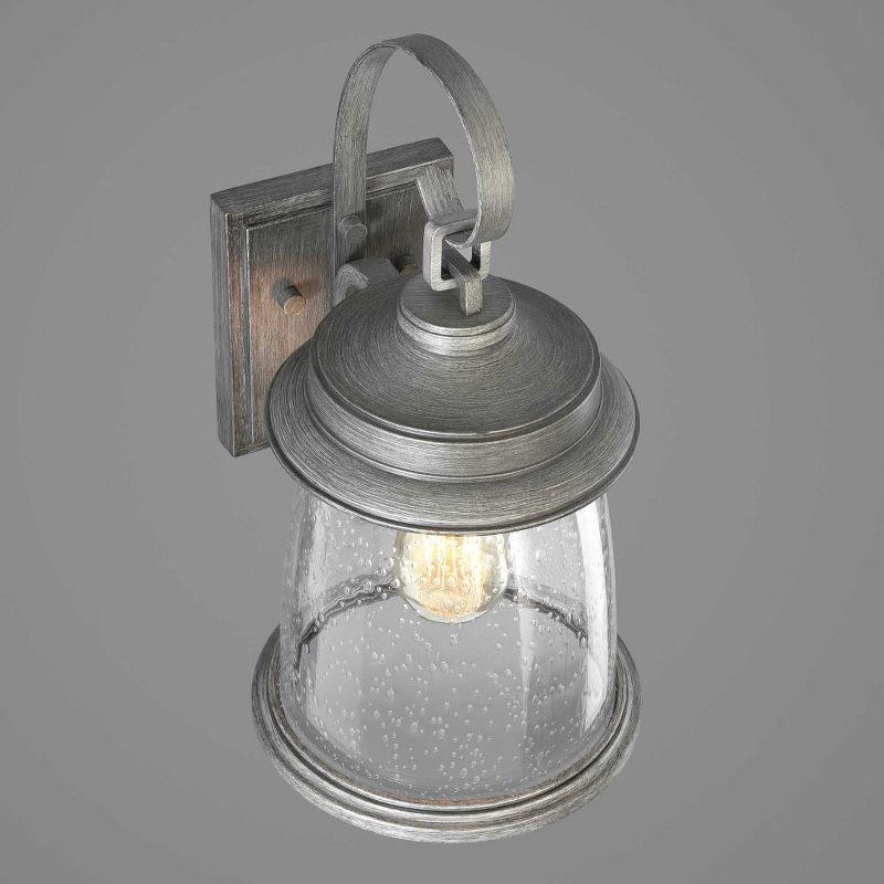 Progress Lighting Conover 1-Light Medium Wall Lantern in Antique Pewter with Seeded Glass Shade