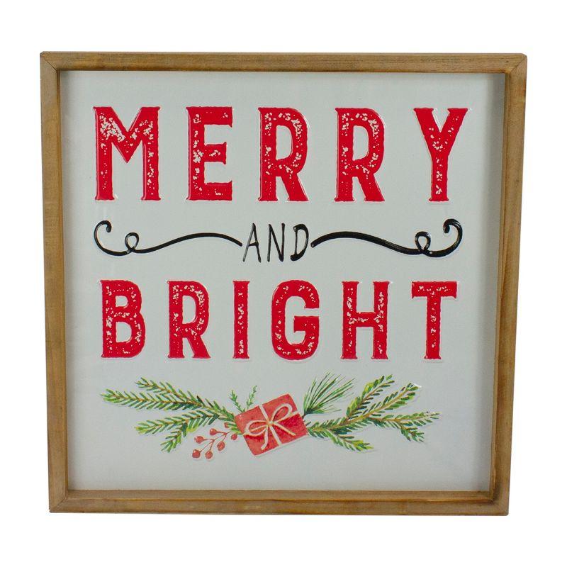 16" Wooden Framed Merry and Bright Metal Christmas Sign