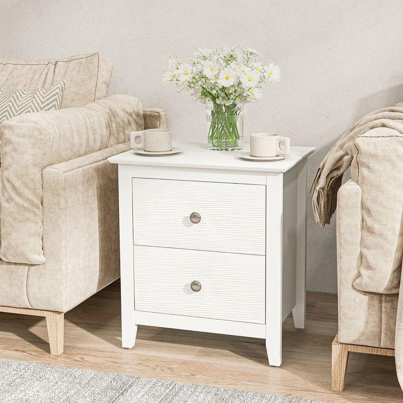 Tangkula Modern Nightstand with Storage 2 Drawers & Support Legs for Bedroom White