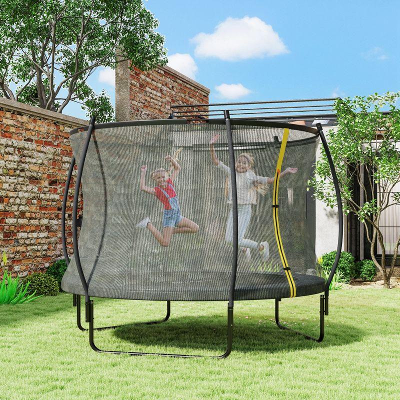Soozier 8ft Trampoline Outdoor, Recreational Trampoline with Net Enclosure, Curved Poles and Safety Spring Cover,Black