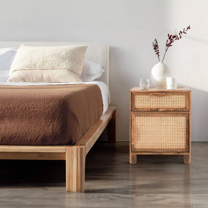 The Urban Port 23" Nightstand Woven Rattan Cabinet Door and Drawer Handcrafted Natural Brown Mango Wood Brown