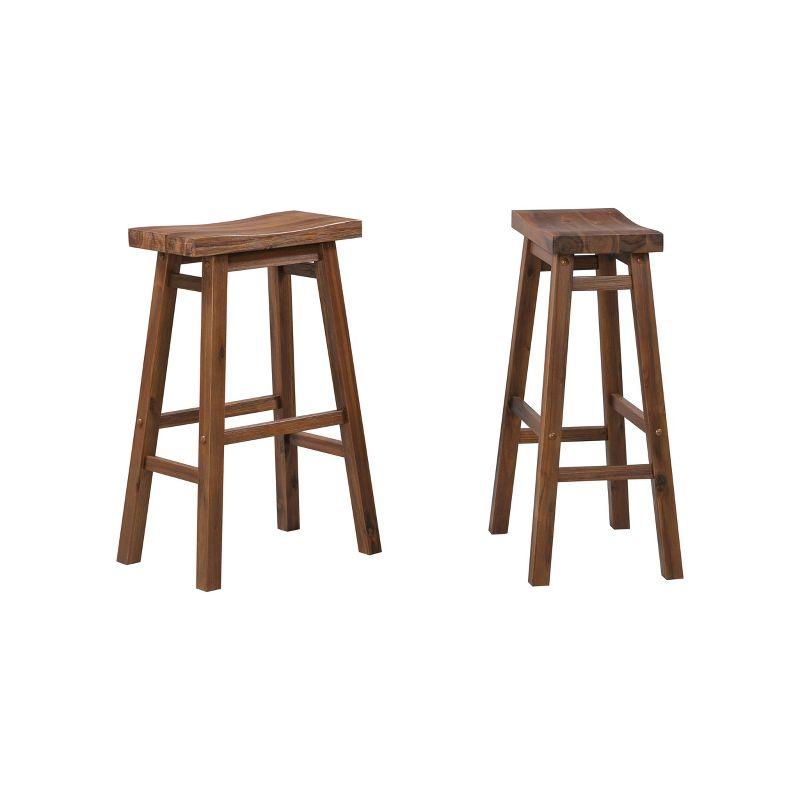 Set of 2 29" Wire-Brush Finish Backless Saddle Barstools Chestnut - Boraam: Solid Acacia, Footrests