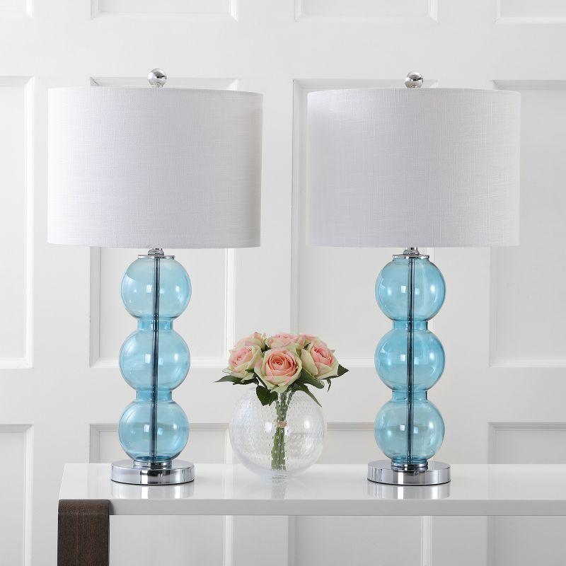 JONATHAN Y Bella 27" Glass Triple-Sphere LED Table Lamp, Sky Blue/Chrome (Set of 2)