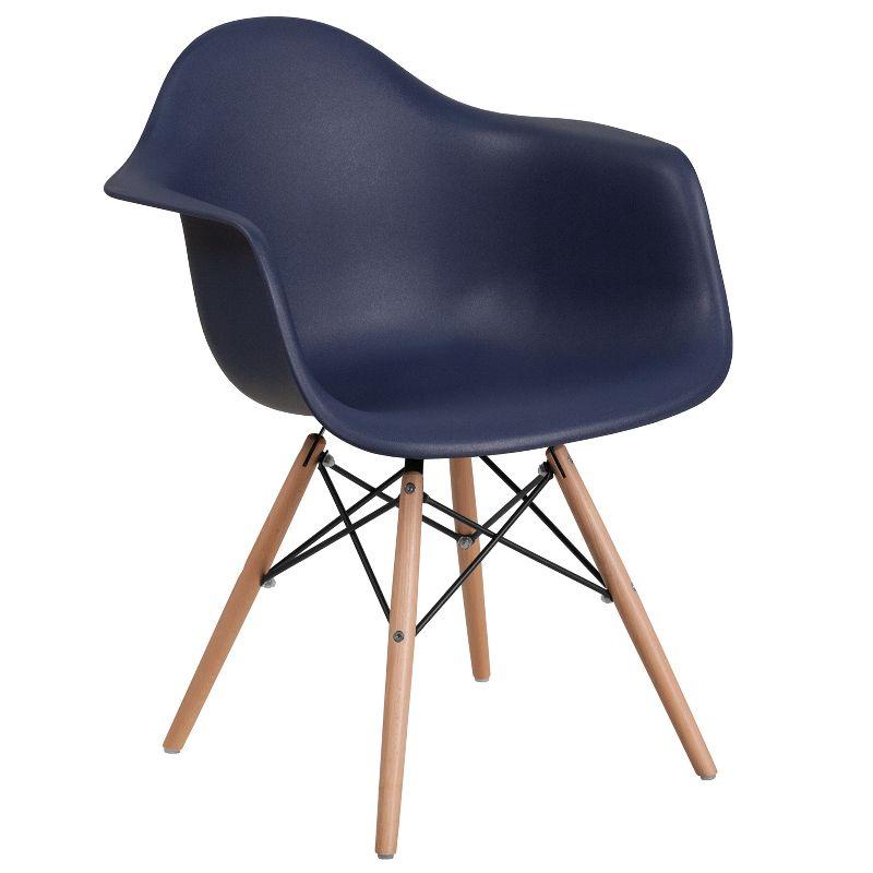 Navy Polypropylene Arm Chair with Wooden Legs