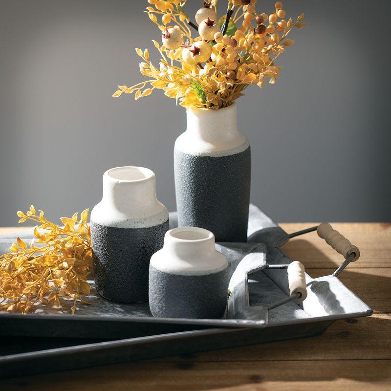 Sullivans Set of 3 Ceramic Vase 7"H, 5.25"H & 3.75"H White and Black
