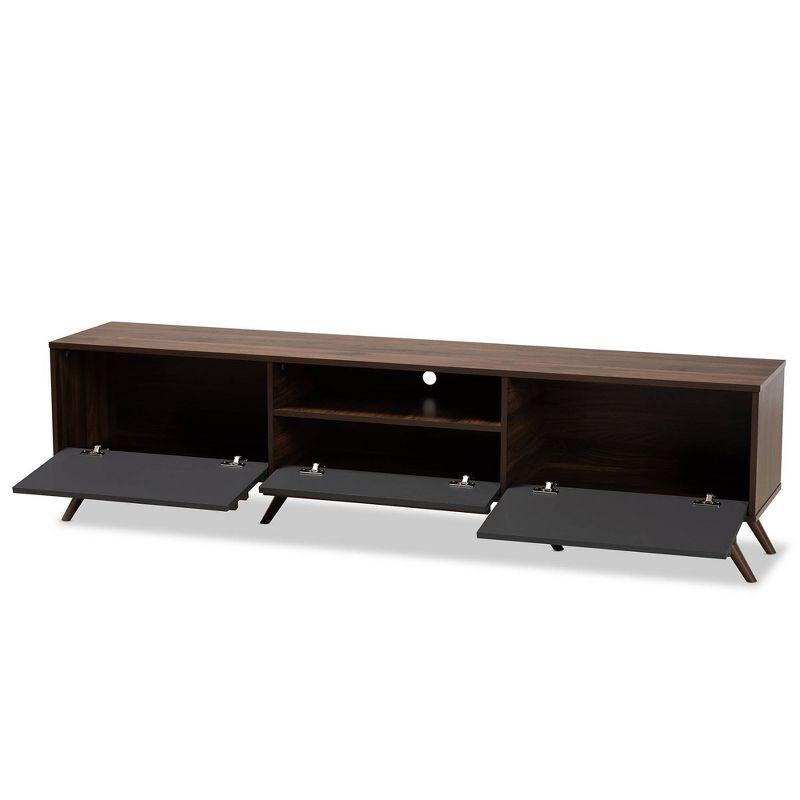 Naoki Wood TV Stand for TVs up to 75" Gray/Walnut - Baxton Studio: Modern Media Console with Storage & Cord Management