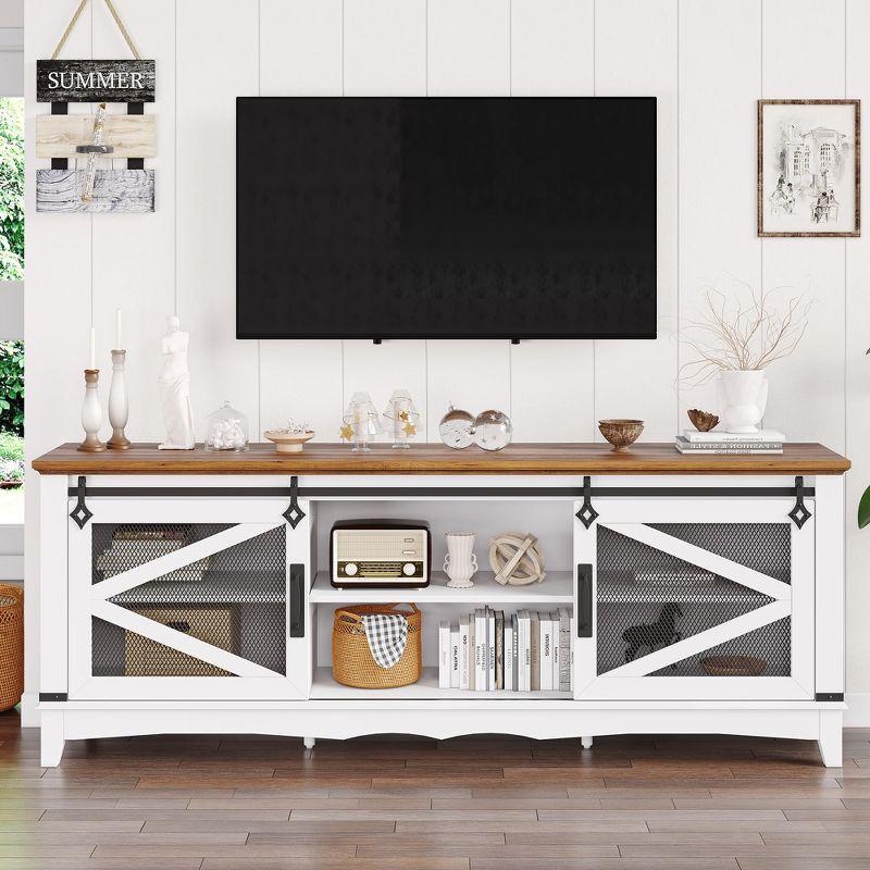Farmhouse TV Stand with Sliding Barn Doors, TV Cabinet with Storage Shelf, Entertainment Center for 65" TV