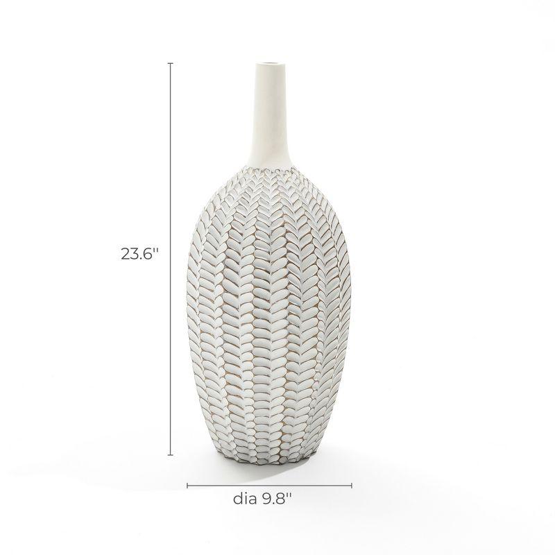 LuxenHome Modern Geometric Pattern Polyresin 23.5-Inch Tall Trumpet Vase White