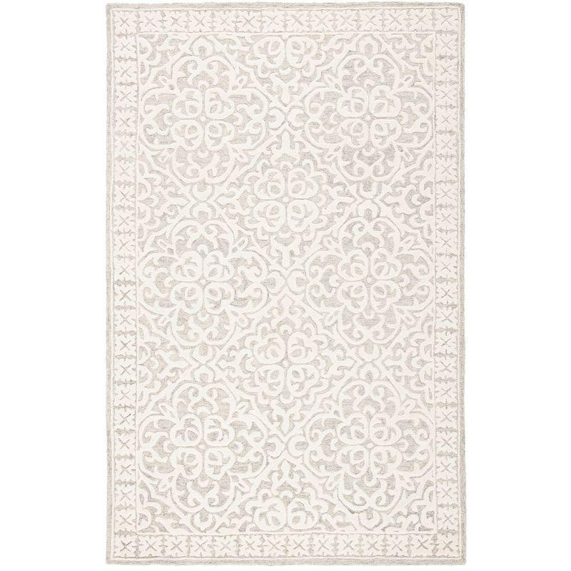 Grey and Ivory Floral Hand-Tufted Wool Area Rug, 8' x 10'