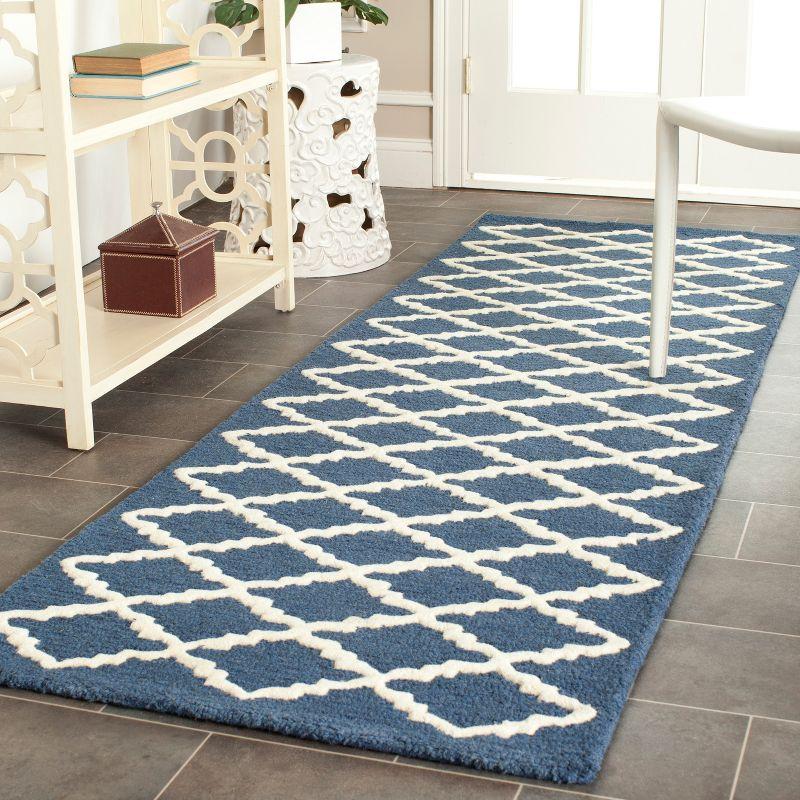 Navy and Ivory Hand-Tufted Wool Runner Rug - 30x10