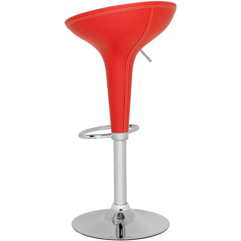 Transitional Tulip Red Leather Swivel Adjustable Bar Stool