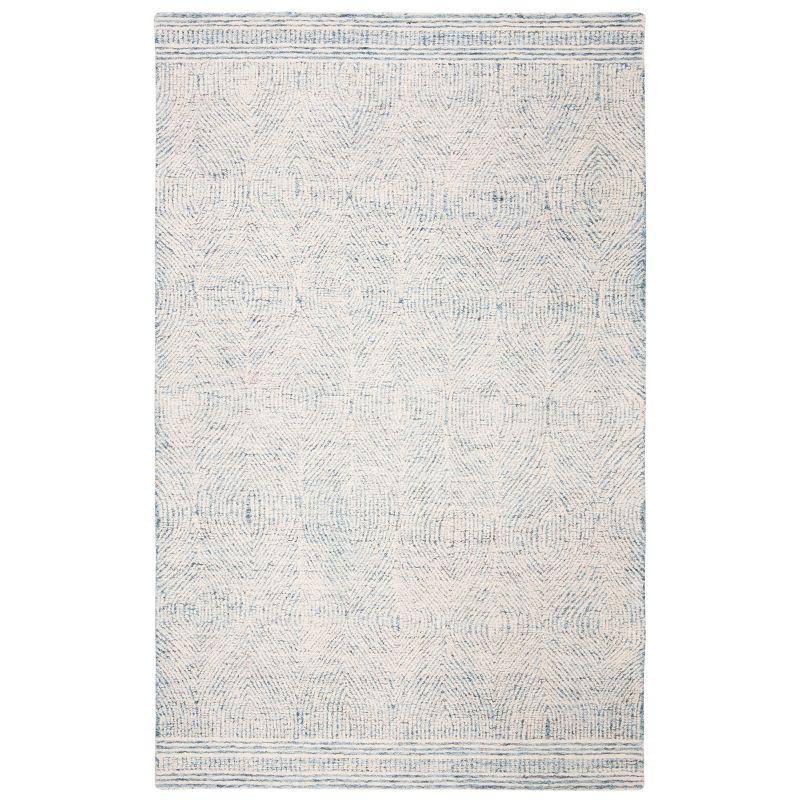 Ivory and Blue Abstract Handmade Wool Area Rug 8' x 10'