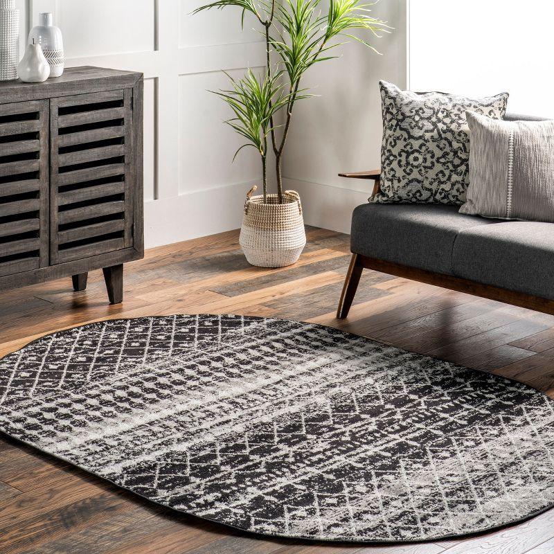 Nuloom Oval 7x9 Moroccan Blythe Indoor Area Rug, Black, Faded Bohemian Design, Stain Resistant, BedroomLiving Room, Kitchen,