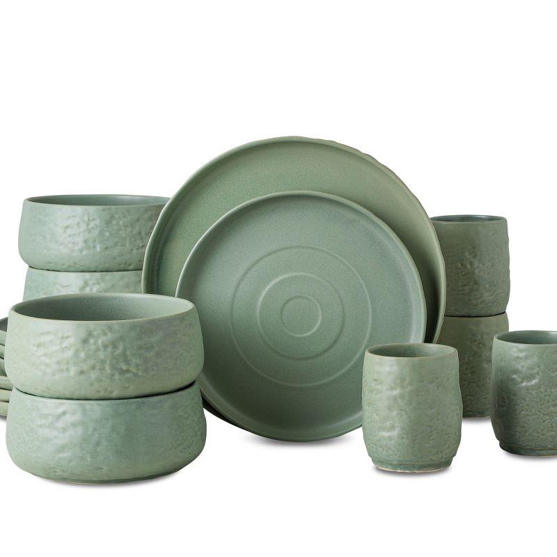 Sage Green Ceramic 16-Piece Textured Dinnerware Set