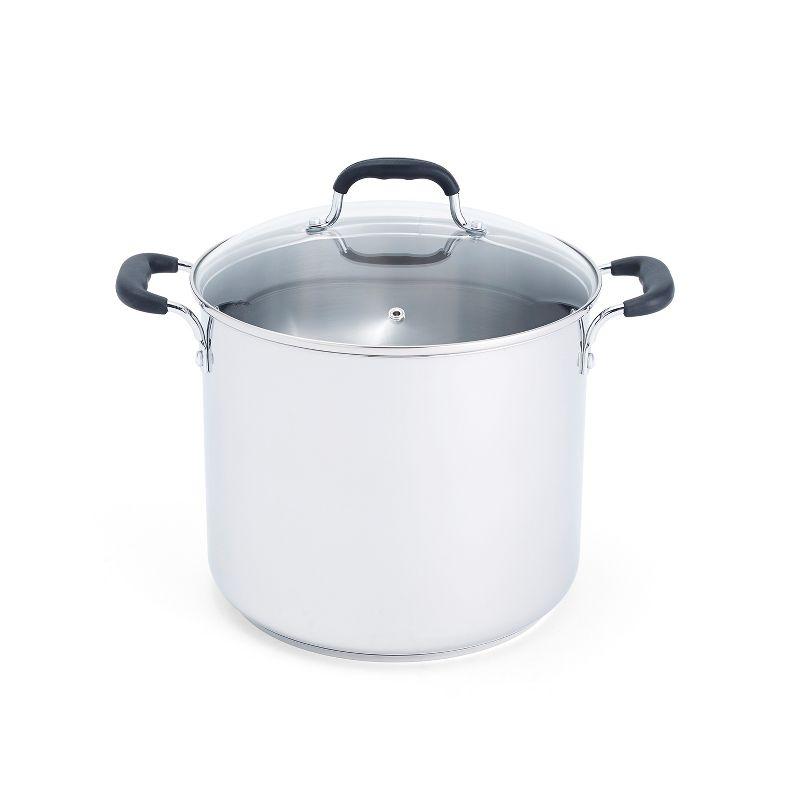 T-fal 12qt Stock Pot with Lid, Stainless Steel Cookware: Vented Lid, Extra-Deep, Dishwasher & Oven Safe, Silicone Handle