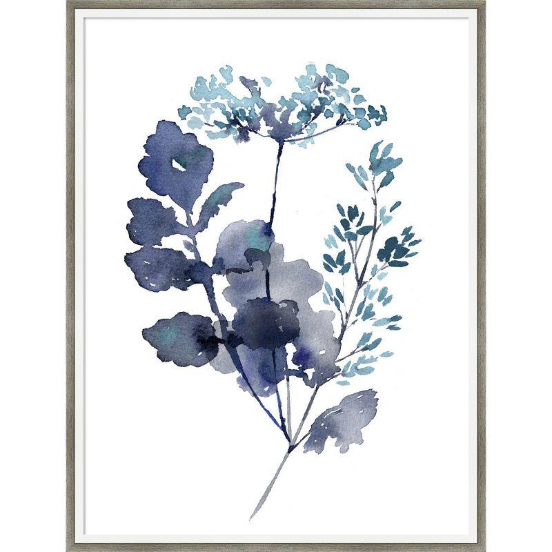 Botanical Lace Leaf Indigo Wood Framed Wall Art Print