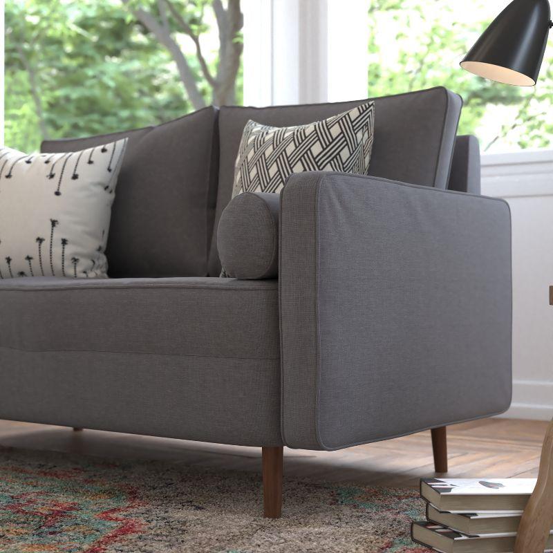 Flash Furniture Hudson Mid-Century Modern Loveseat Sofa with Tufted Faux Linen Upholstery & Solid Wood Legs in Dark Gray