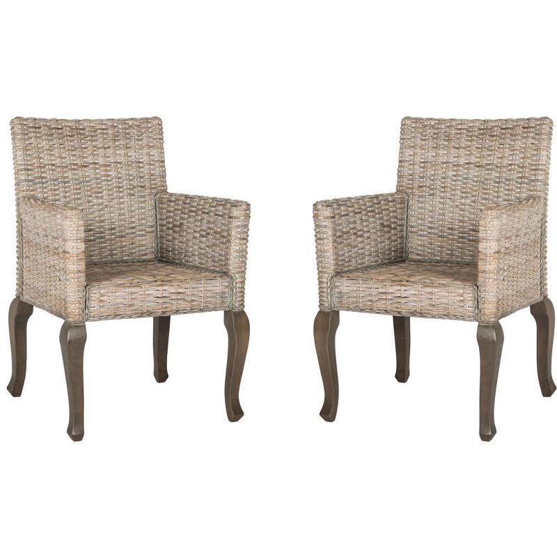 Transitional White Washed Rattan & Cane 23'' Arm Chair