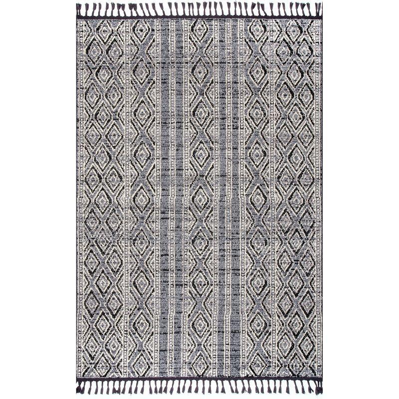 Braided Gray Stripe Synthetic 5' x 8' Easy Care Area Rug