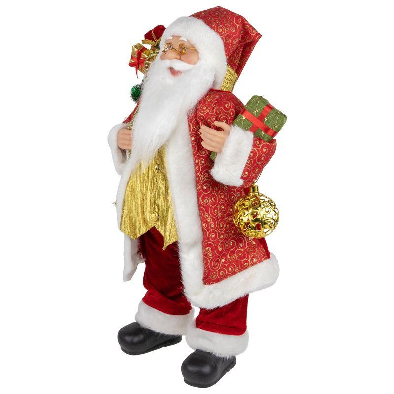 24" Red and White Santa with Gift Bag and Presents Christmas Figure