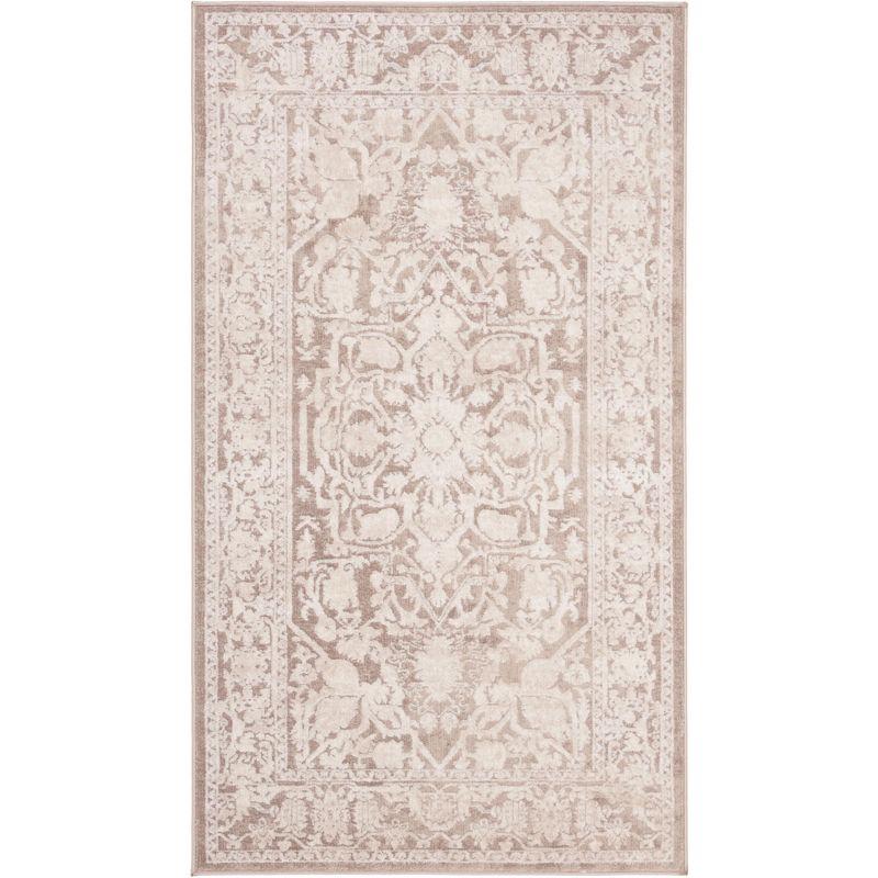 Beige and Cream Floral Synthetic Hand-Knotted Area Rug