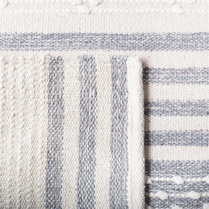 Ivory and Silver Striped Wool Cotton Flat Woven Rug