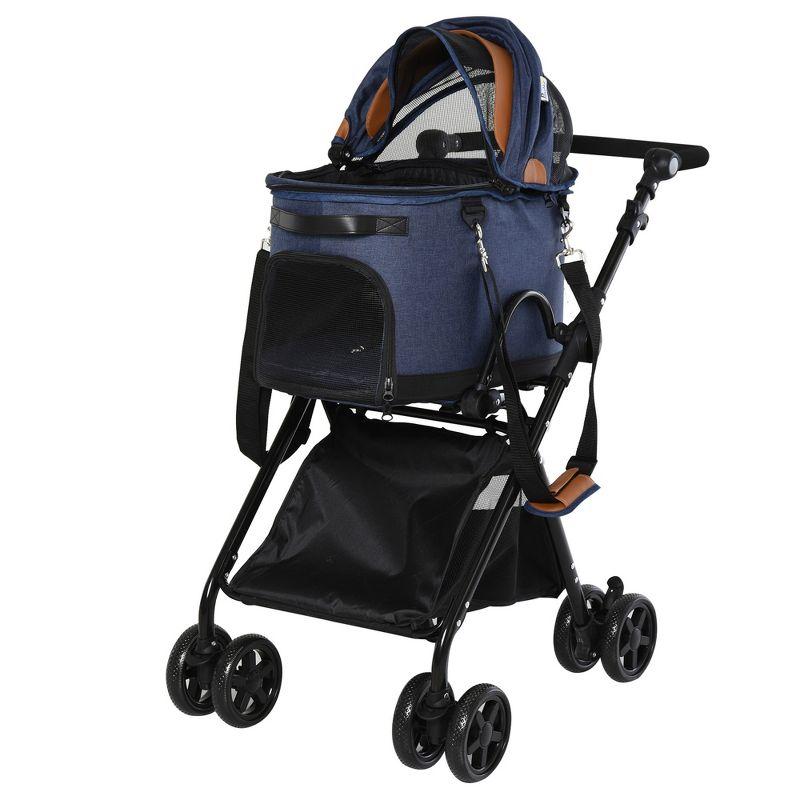 PawHut 2 in1 Foldable Pet Stroller and Detachable Travel Carriage with Lockable Wheels, Adjustable Handlebar Canopy and Zippered Mesh Window