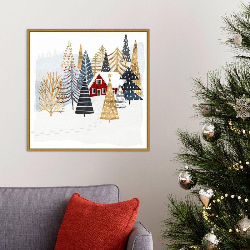 22" x 22" Christmas Chalet I Tree Framed Wall Canvas - Amanti Art