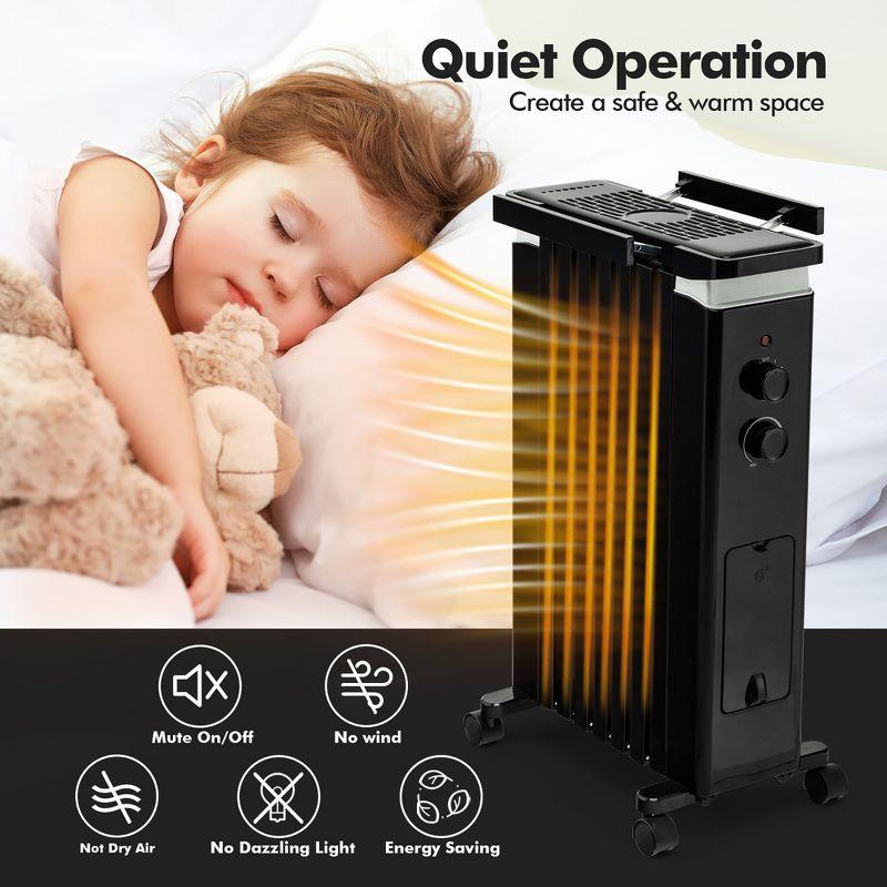 Costway 1500W Oil Filled Radiator Heater Electric Space Heater w/ Humidifier White\Black