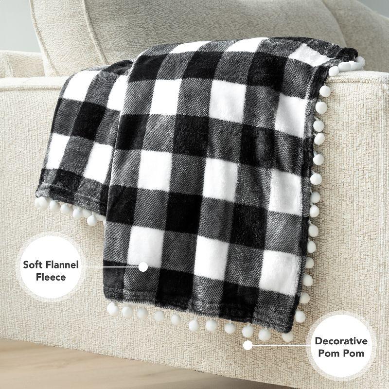 PAVILIA Fleece Pom Pom Blanket Throw for Sofa Bed, Soft Lightweight Pompom Fringe Blanket for Couch