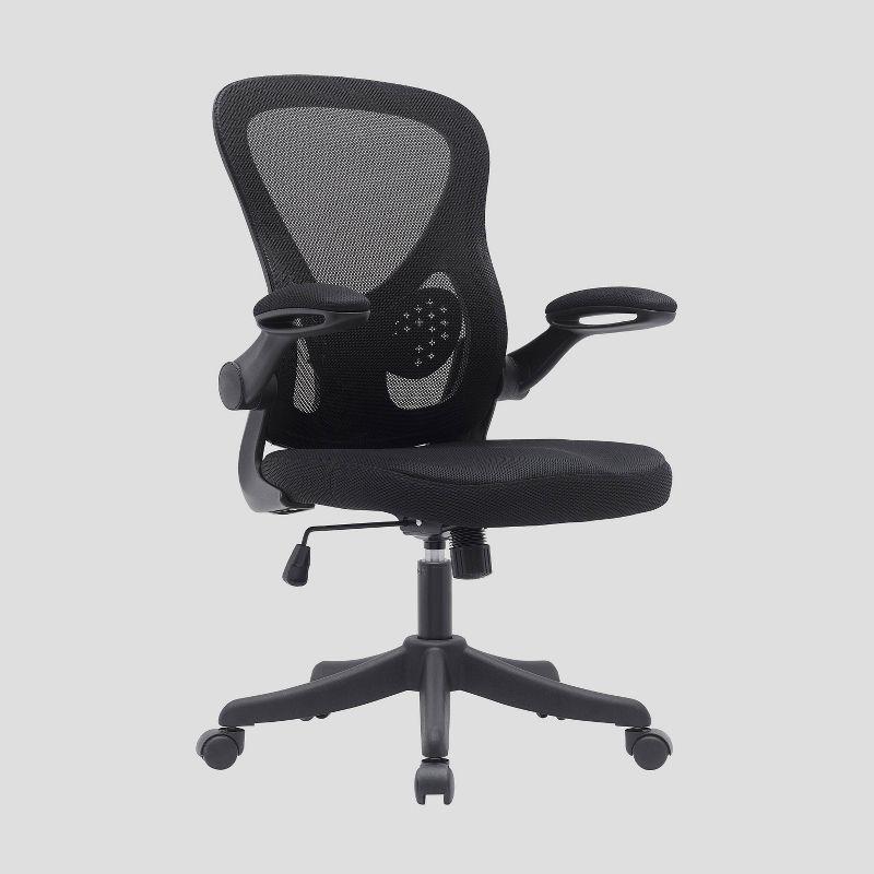 Techni Mobili Mesh Task Office Chair with Flip Up Arms Black - Techni Mobili: Ergonomic, Adjustable, Swivel, Nylon Frame