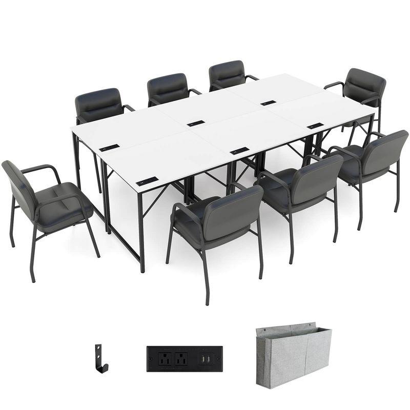Costway 32" Meeting Room Desk Set of 6 with Charging Station & Headphone Hook Metal Frame White